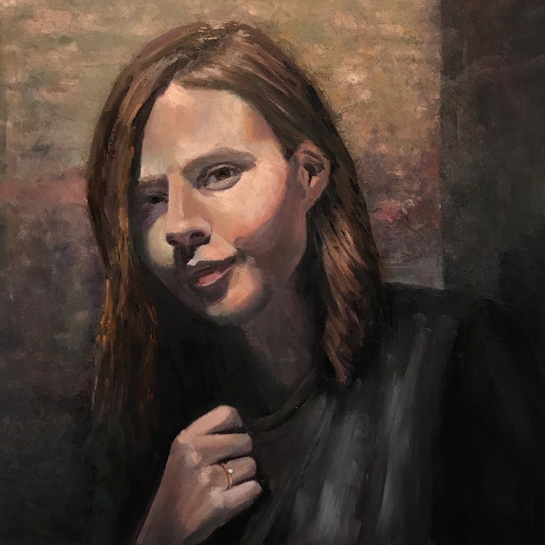A painted self-portrait by Elizabeth Brown.
